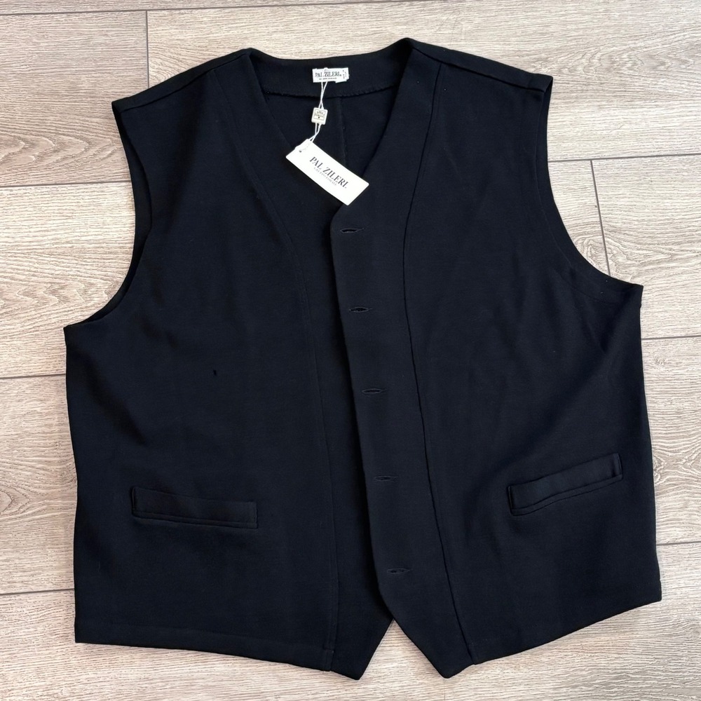 Pal Zileri Knit Vest Mens 58 XXL Black Wool V-Neck Button Made in Italy NWT
